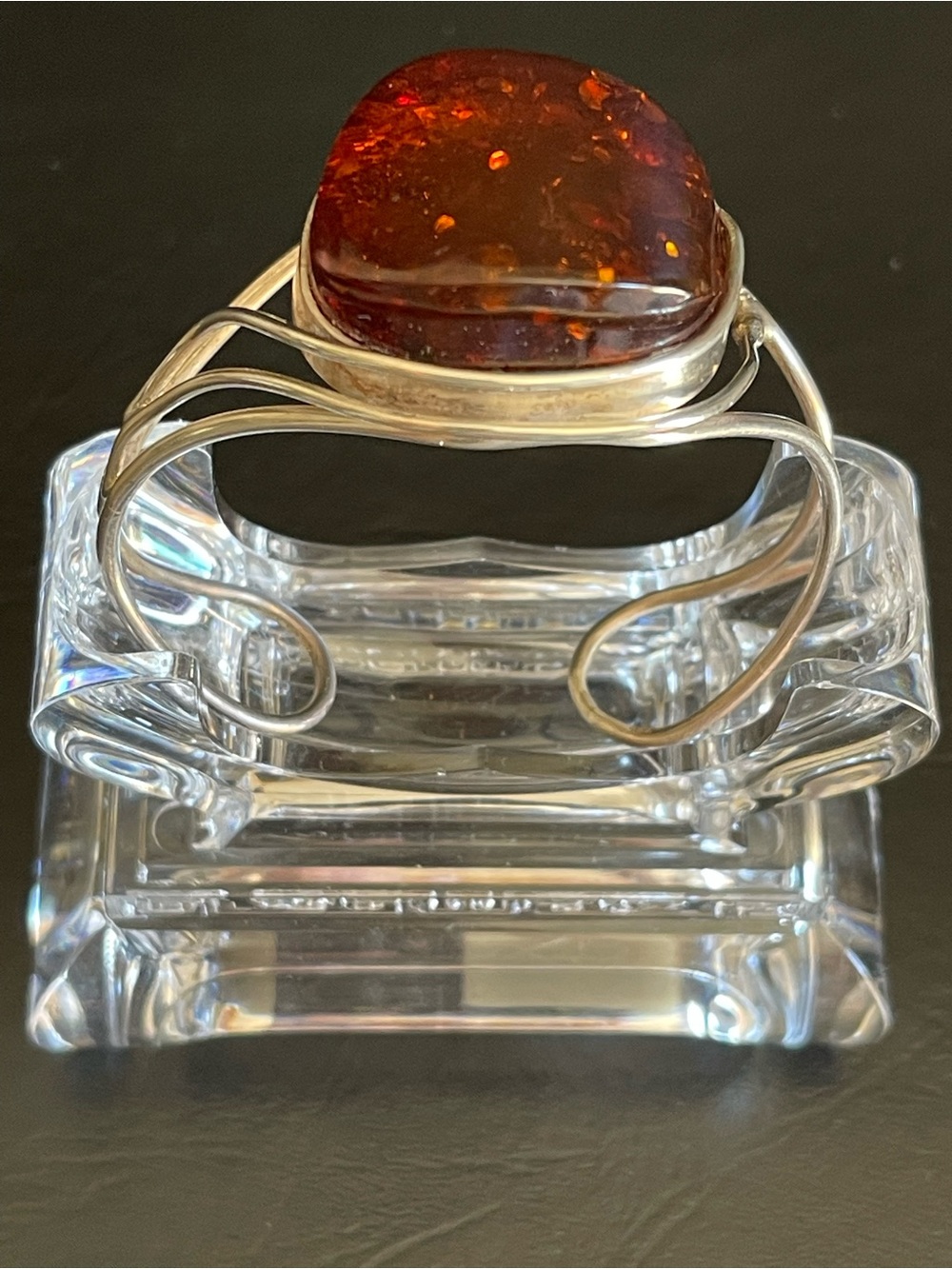 Vintage Sterling Silver Amber Cuff Bracelet - Deep Cognac Amber
